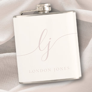Personalised Rose Pink Script Ivory Bachelorette Hip Flask