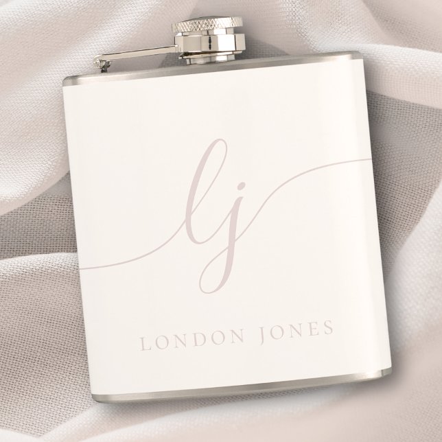 Personalised Rose Pink Script Ivory Bachelorette Hip Flask (Creator Uploaded)