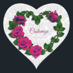 Personalised Rose Vine Heart Heart-Shaped Stickers<br><div class="desc">*Customise with your text.</div>