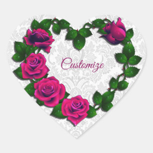 Personalised Rose Vine Heart Heart-Shaped Stickers