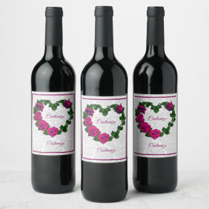 Personalised Rose Vine Heart Wine Label