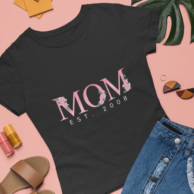 Personalised Rose Watercolor Floral Mum Mother  T-Shirt (Creator Uploaded)