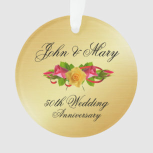 Personalised Roses & Gold 50th Wedding Anniversary Ornament