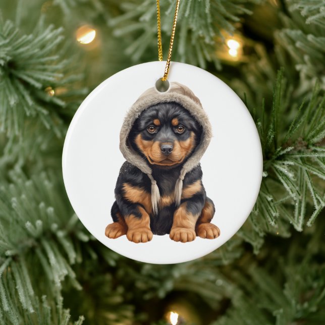Personalised Rottweiler Dog Art Ceramic Ornament (Tree)