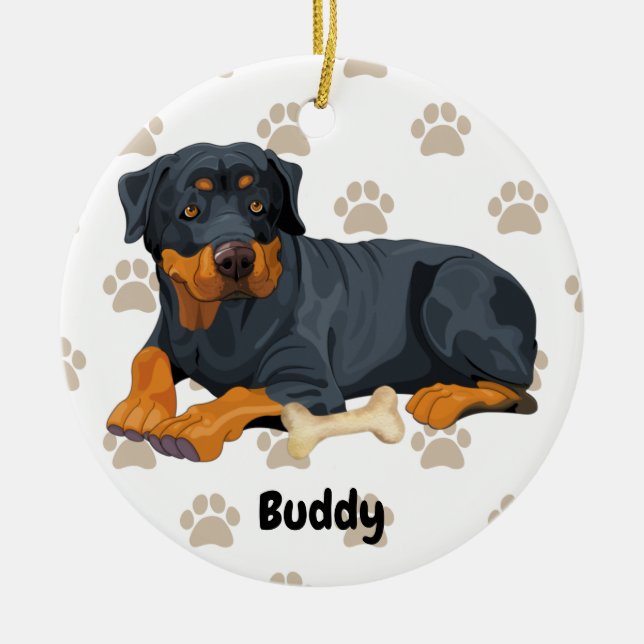 Personalised Rottweiler Dog, Puppy Add a Name  Ceramic Ornament (Front)