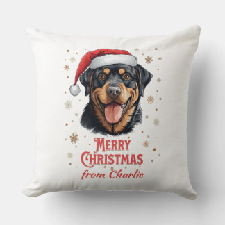 Personalised Rottweiler Dog Santa Merry Christmas Cushion