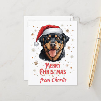 Personalised Rottweiler Dog Santa Merry Christmas Holiday Postcard