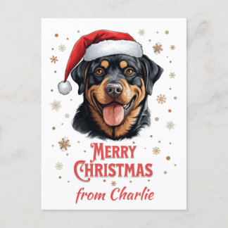 Personalised Rottweiler Dog Santa Merry Christmas Postcard