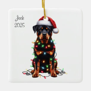 Personalised Rottweiler Dog Wearing a Santa Hat Ceramic Ornament