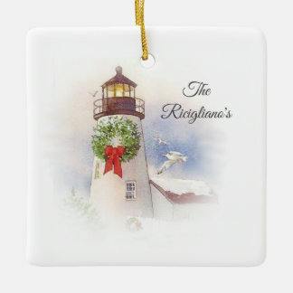 Personalised Round Ceramic Lighthouse Ornament
