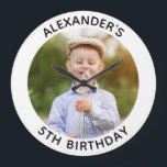 Personalised Round Family Birthday Photo Large Clock<br><div class="desc">Create your own personalised white border photo keepsake wall clock to remember for your child's special birthday. Customise the solid white background colour or the black text colour to match your photo. If you change the font type or size, you can fine tune the curvature of the text in small...</div>