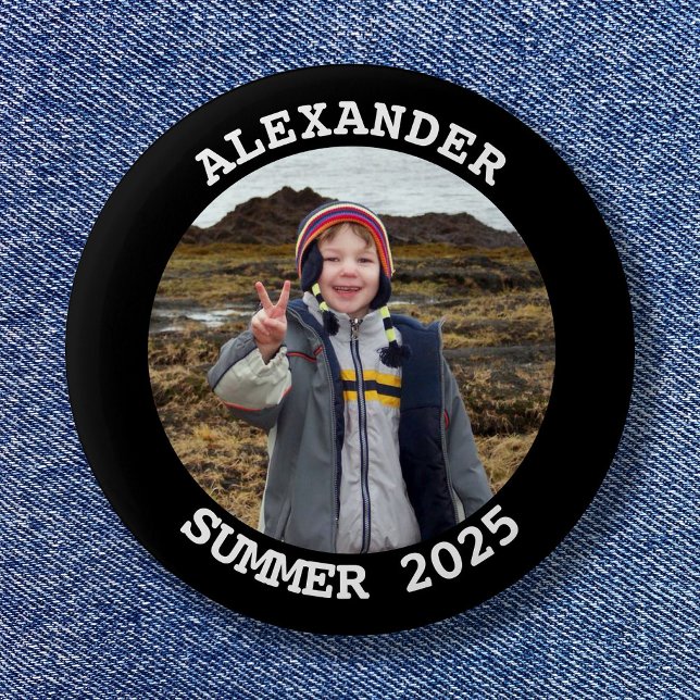 Personalised Round Family Photo Black 6 Cm Round Badge (Personalized Round Family Photo Black Button)