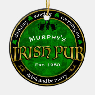 Personalised, Round Irish Pub Logo Ceramic Ornament