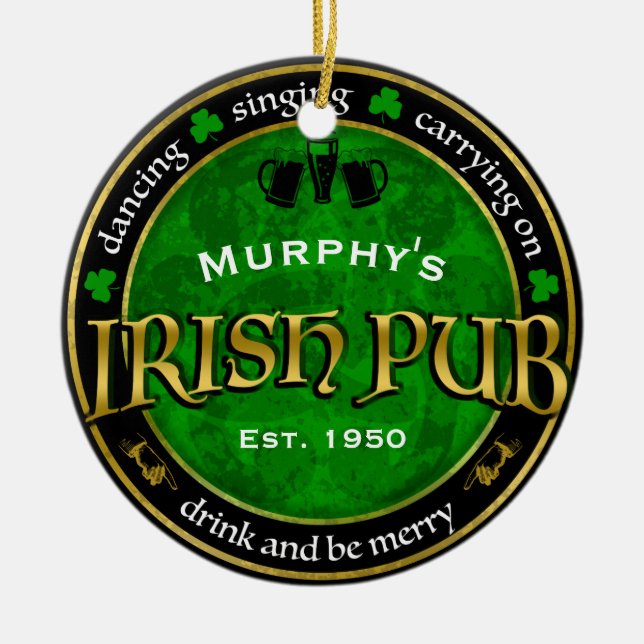 Personalised, Round Irish Pub Logo Ceramic Ornament (Front)