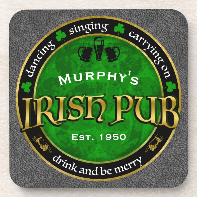 Personalised, Round Irish Pub Logo Coaster (Front)