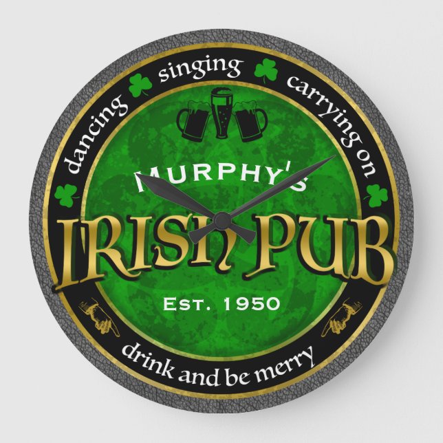 Personalised, Round Irish Pub Logo Large Clock (Front)