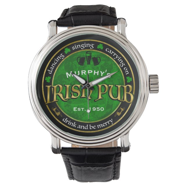 Personalised, Round Irish Pub Logo Watch (Front)