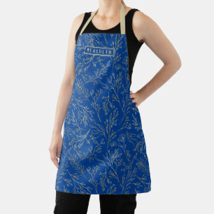 Personalised Royal Blue Gold Abstract Floral Apron