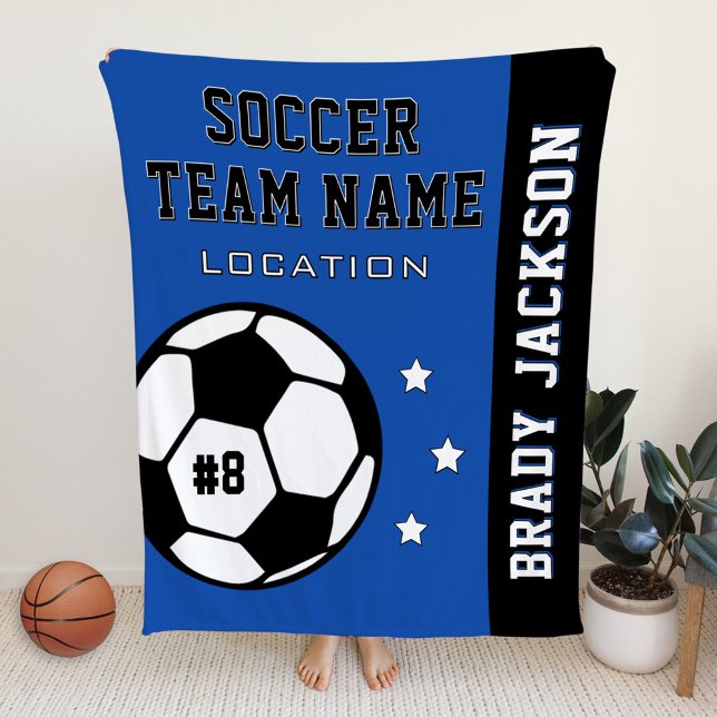 Personalised Royal Blue Soccer Player Name Fleece Blanket (Creator Uploaded)