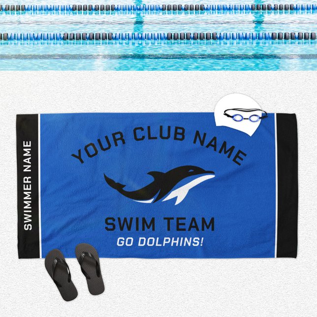 Personalised Royal Blue Swim Team Swimmer Name Beach Towel (Creator Uploaded)