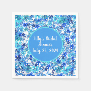 Personalised Royal Blue & Turquoise Garden Flower Napkin