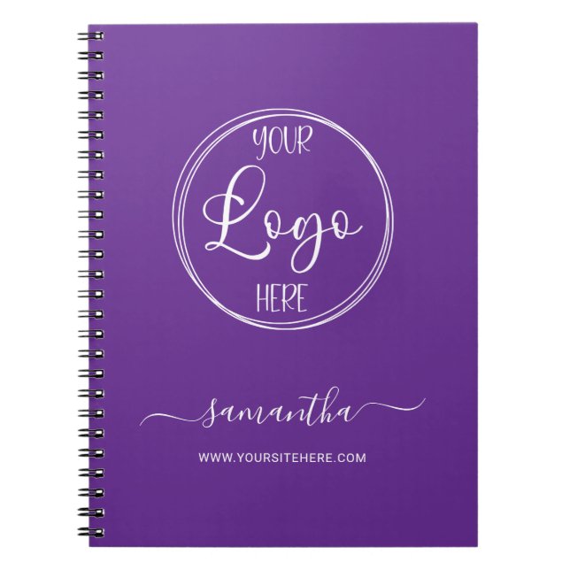 Personalised Royal Purple and White Business Logo Notebook (Front)