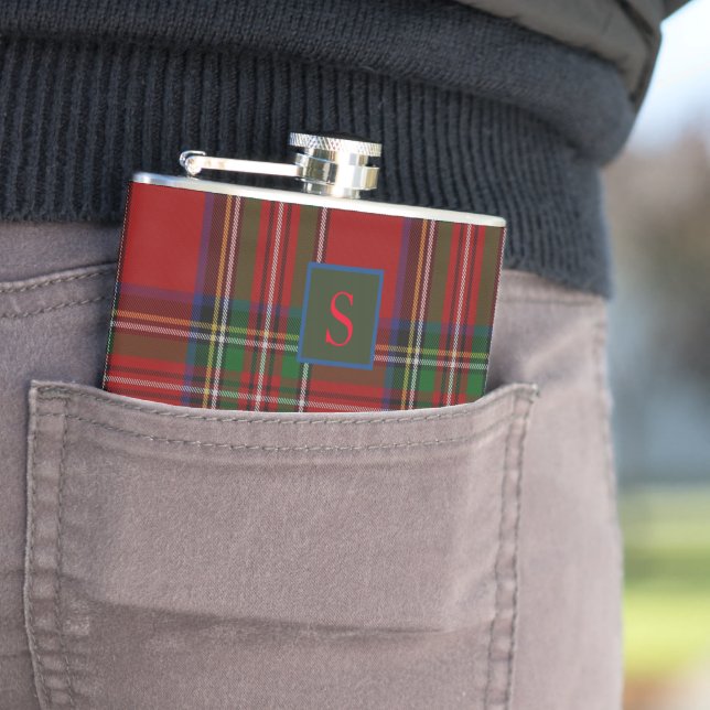 Personalised Royal Stewart Tartan Gifts Him Men Hip Flask (In Situ)