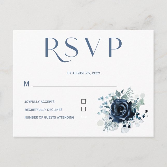 Personalised RSVP Blue Cards for Wedding (Front)