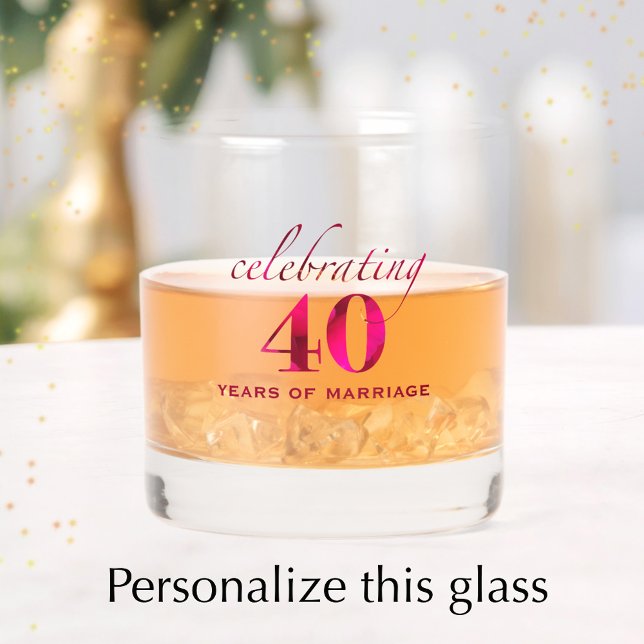 Personalised Ruby 40th Anniversary Keepsake Gift Whiskey Glass (Add the couples names and 40th wedding anniversary date for a unique keepsake glass gift.
)
