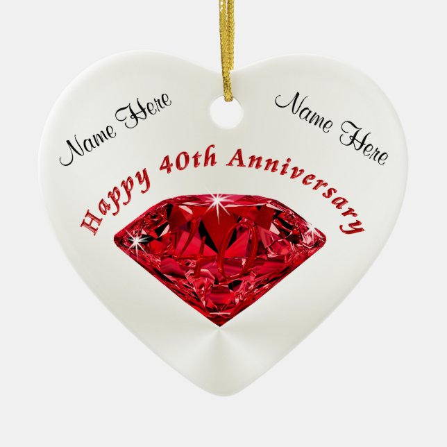 Personalised Ruby 40th Anniversary Ornaments (Front)