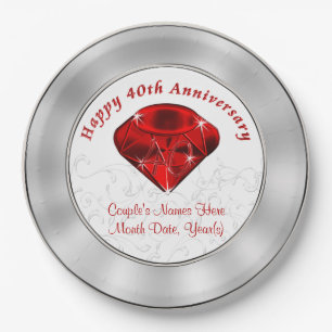 Personalised Ruby 40th Anniversary Paper Plates