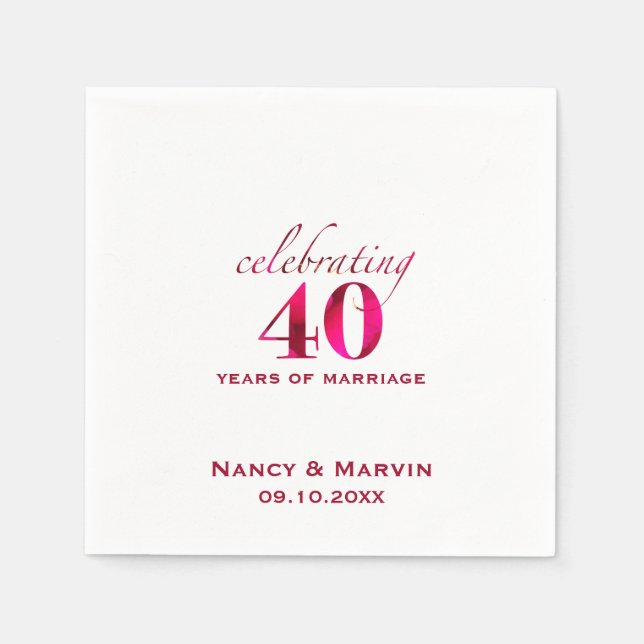 Personalised Ruby 40th Wedding Anniversary Party Napkin (Front)
