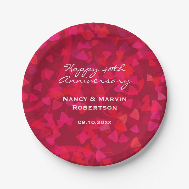 Personalised Ruby Gem Red 40th Anniversary Party Paper Plate (Front)