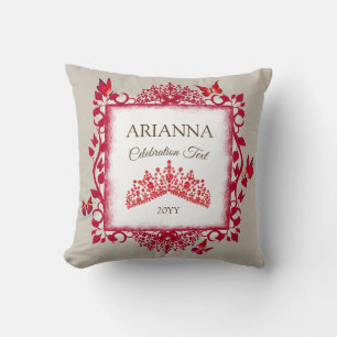 Personalised Ruby Red Tiara & Butterflies Cushion