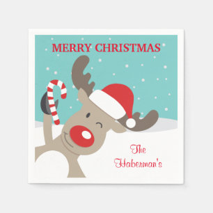 Personalised Rudolph Reindeer with Candy Cane Napkin