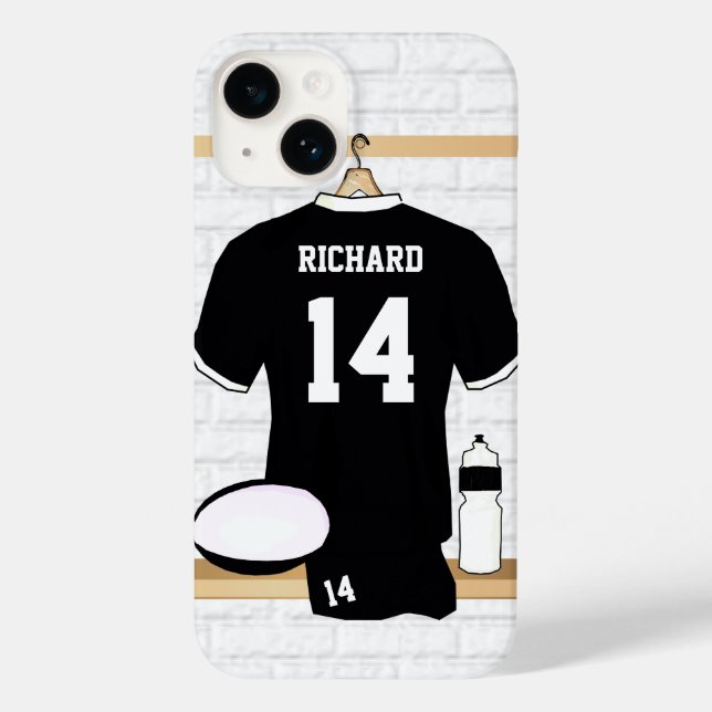 Personalised Rugby Jersey Black and White Case-Mate iPhone Case (Back)