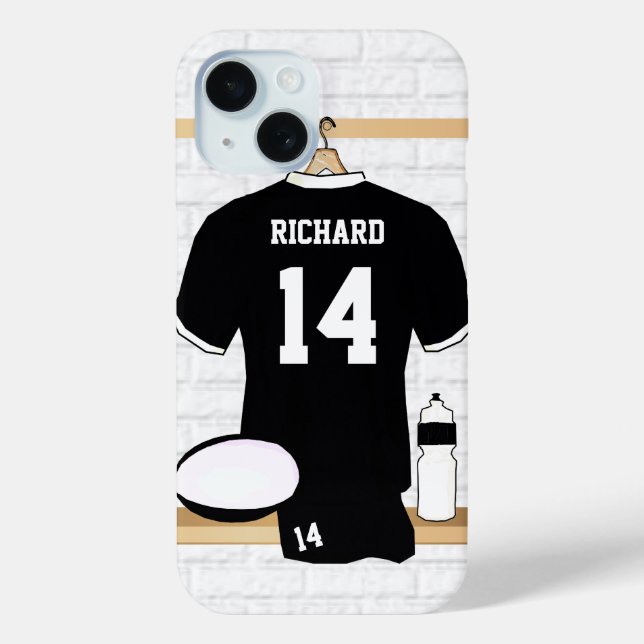 Personalised Rugby Jersey Black and White Case-Mate iPhone Case (Back)