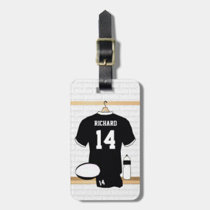 Personalised Rugby Jersey Black and White Luggage Tag