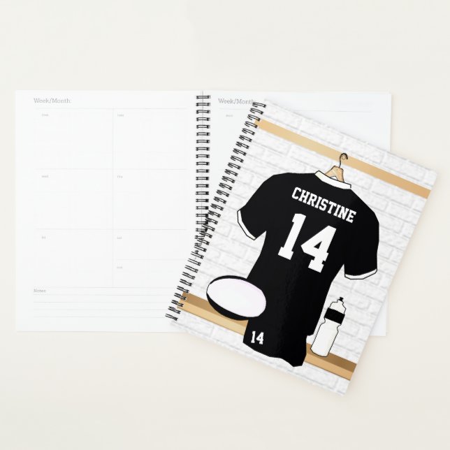 Personalised Rugby Jersey Black and White Planner (Display)