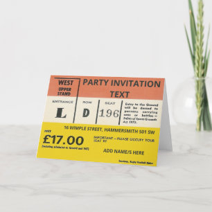 Personalised Rugby Ticket Design Invitation Card