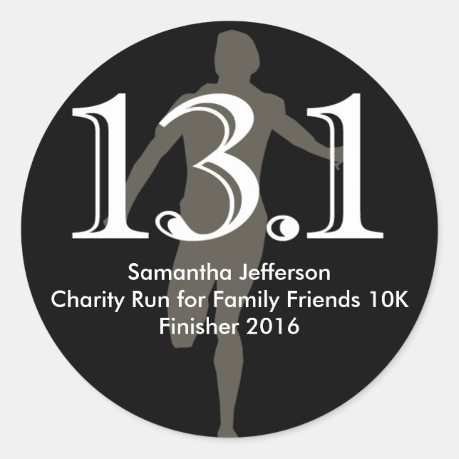 Personalised Runner 13.1 Half Marathon Keepsake Classic Round Sticker (Front)