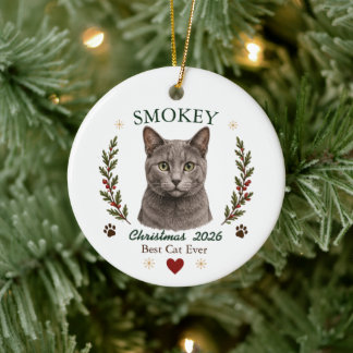 Personalised Russian Blue Cat Christmas Ceramic Ornament