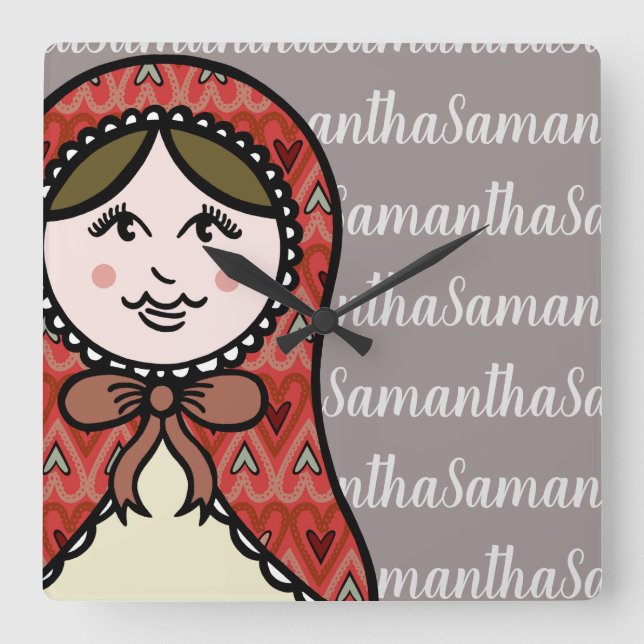 Personalised Russian Nesting Matryoshka Doll Square Wall Clock (Front)