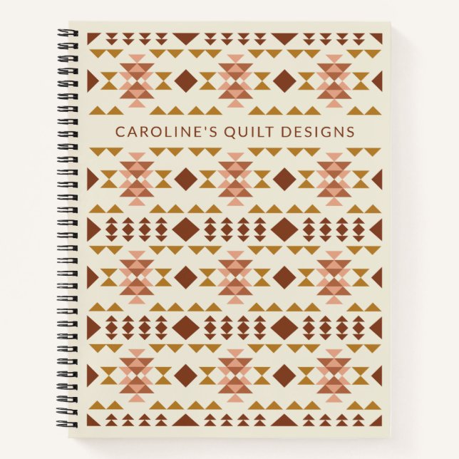 Personalised Rust Brown Quilt Design Graph Paper Notebook (Front)