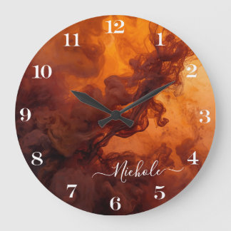 Personalised Rust Orange Smoke Abstract Large Clock