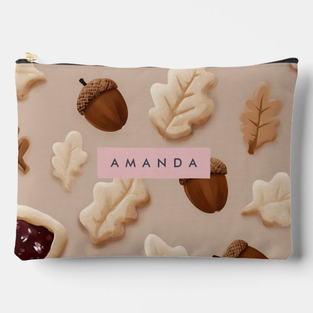Personalised Rustic Acorn & Oak Leaf Pattern  Accessory Pouch (Front)
