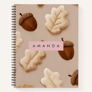 Personalised Rustic Acorn & Oak Leaf Pattern Notebook