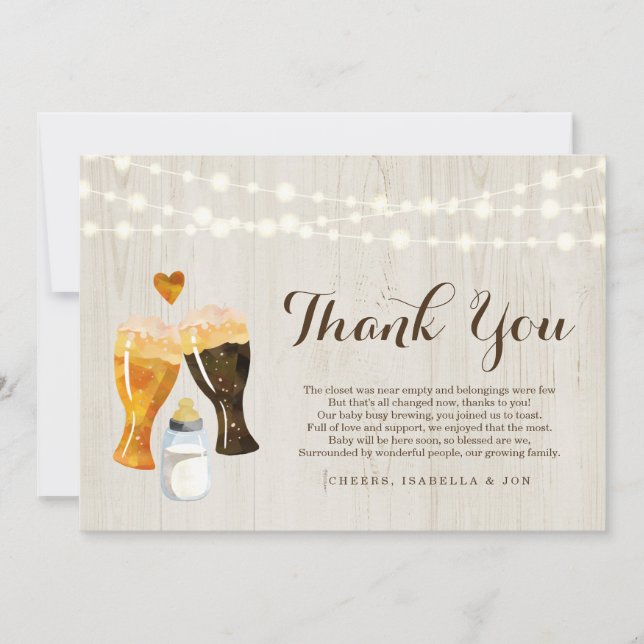 Personalised Rustic Baby Brewing Baby Shower Thank You Card (Front)