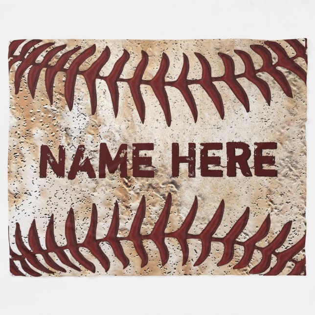 Personalised Rustic Baseball Blanket, YOUR TEXT Fleece Blanket (Front (Horizontal))