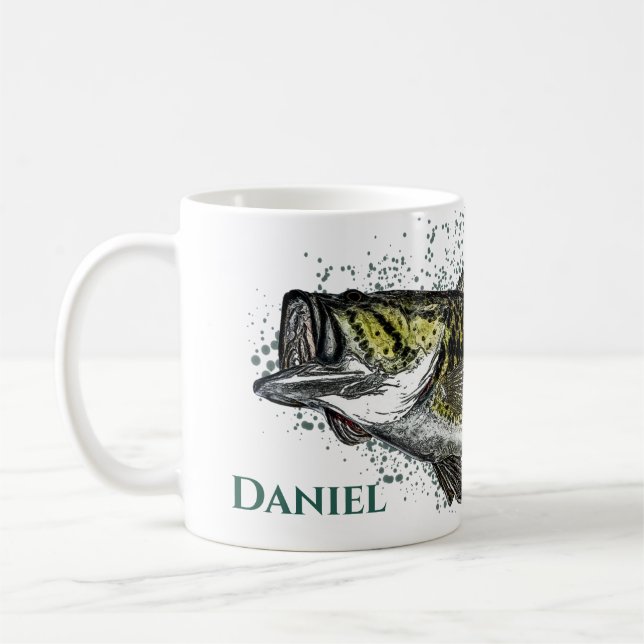 Personalised Rustic Bass Fish  Coffee Mug (Left)